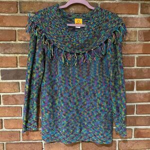 𝅺Ruby Rd Multicolor Layered Neck Top with Fringe Large